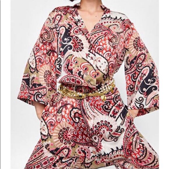 ZARA | Paisley Wide Sleeve Multicolor Tunic Length Top Women’s Size Small - Picture 11 of 11